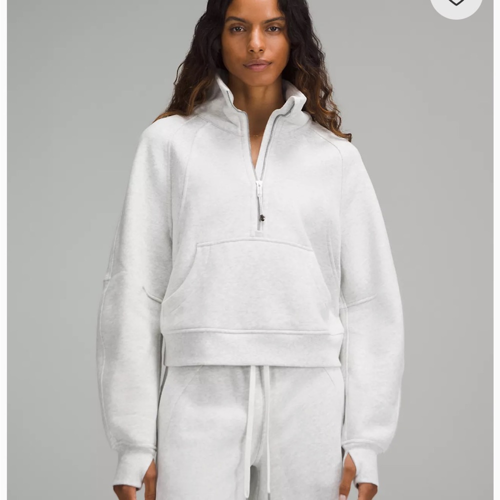 Women's Scuba Oversized Cropped Funnel-Neck Half Zip Grey